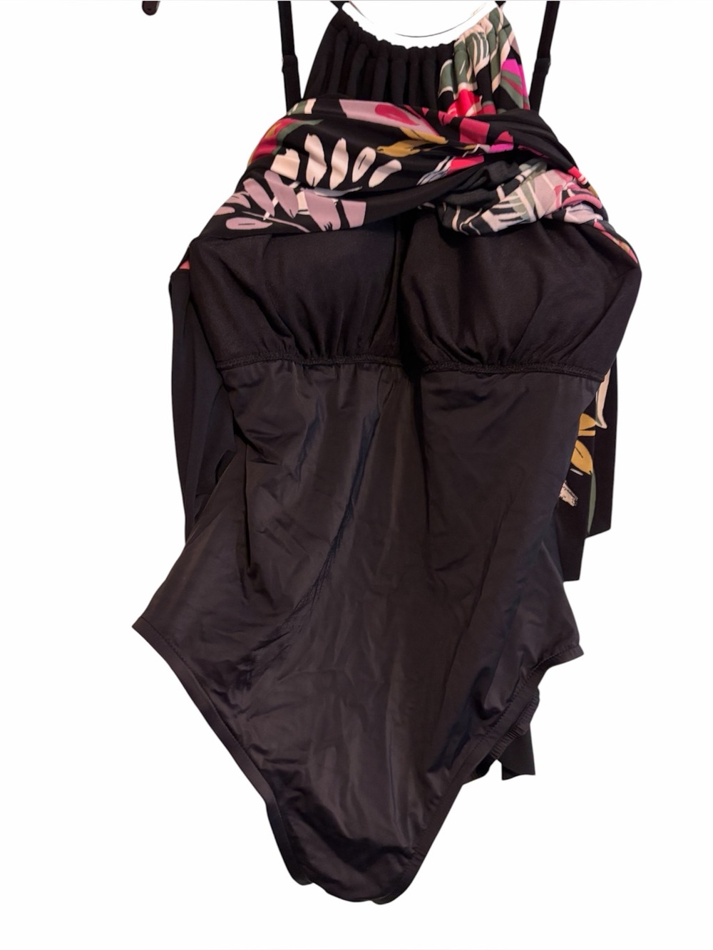 MAGICSUIT BLACK TROPICAL FLORAL IN PLACE PARKER ONE PIECE SWIMSUIT SWIM DRESS - Picture 3 of 9